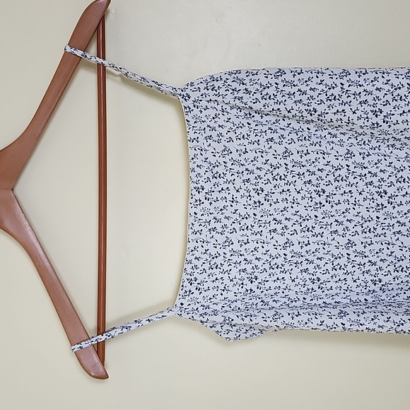Polly Dresses & Skirts - Polly Women's White with Small Blue Flowers, Spaghetti Strap, Lined Mini Dress